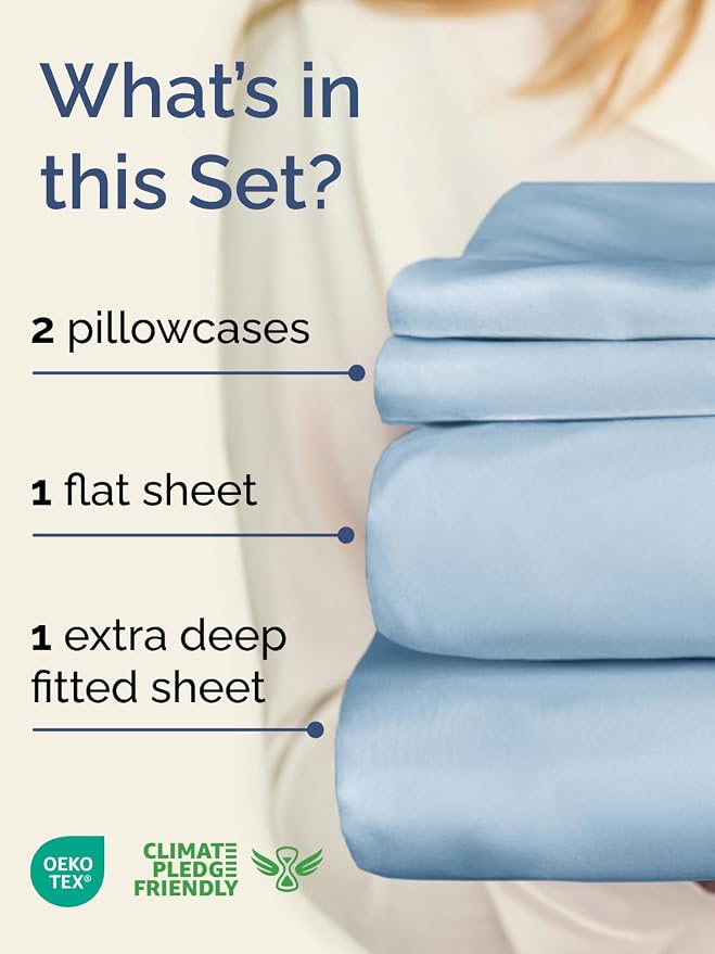 Extra Deep Twin Sheet Set - 4 Piece Breathable and Cooling Sheets - Hotel Luxury Bedding for Women, Men, Kids & Teens - Easy & Secure Fit - Soft, Wrinkle Free and Comfy - Extra Deep Pockets - Sky Blue