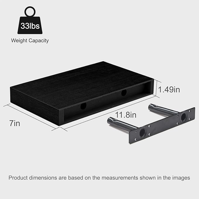 Floating Shelves for Wall, Black Small 11.8" Bathroom Shelves and Floating Shelf for Storage, Display Shelf for Home Decor, Over Toilet Organization for Bedroom, Living Room, 4-Pack