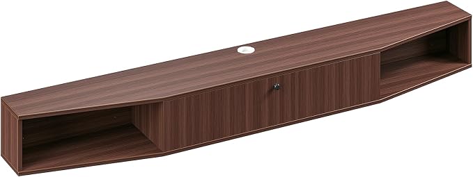 70inch Floating TV Stand, Plywood Wall Mounted Media Console with 1 Flip Down Door & 4 Open Shelves, Modern Floating Entertainment Center with Wire Management for Living Room, Walnut
