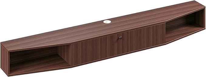 78inch Floating TV Stand, Plywood Wall Mounted Media Console with 1 Flip Down Door & 5 Open Shelves, Modern Floating Entertainment Center with Wire Management for Living Room, Walnut