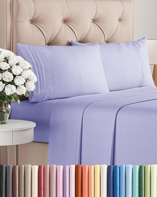 Cal King Size 4 Piece Sheet Set - Comfy Breathable & Cooling Sheets - Hotel Luxury Bed Sheets for Women & Men - Deep Pockets, Easy-Fit, Soft and Wrinkle Free Sheets - Lavender Oeko-Tex Bed Sheet Set