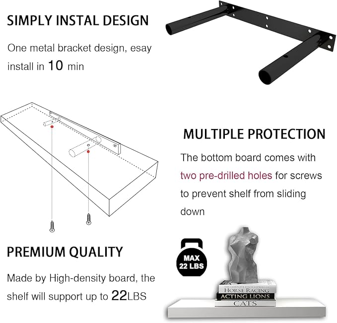 White Floating Shelves for Wall-24in Wall Mounted Display Ledge Shelves Perfect for Bedroom Bathroom Living Room and Kitchen Decoration Storage (Set of 2)