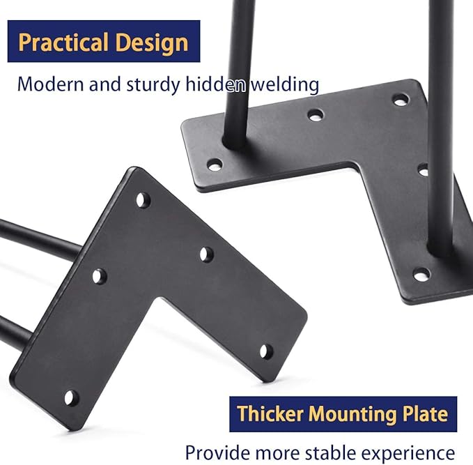 SMARTSTANDARD 14 Inch Heavy Duty Hairpin Furniture Legs, Metal Home DIY Projects for Nightstand, Coffee Table, Desk, etc with Rubber Floor Protectors Black 4PCS