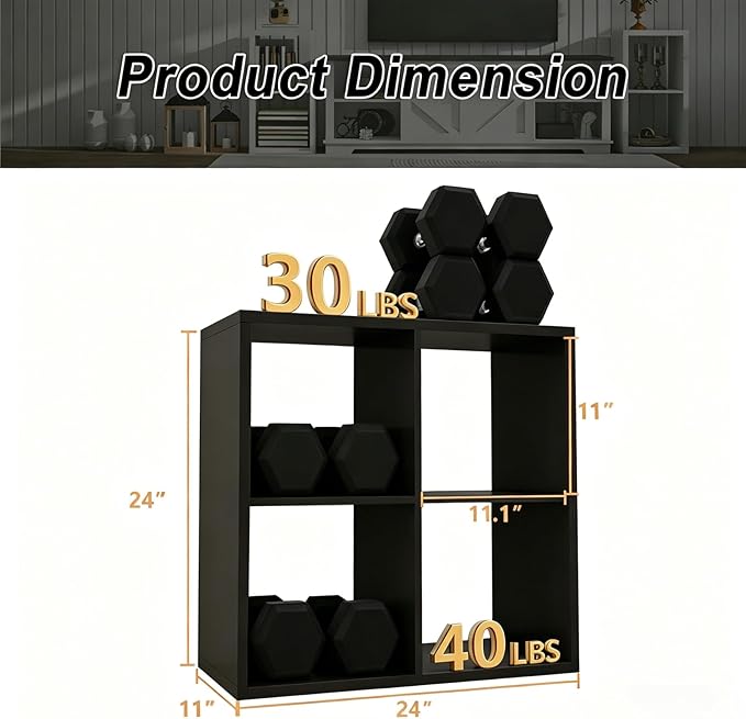 4 Cube Shelf with Anti-Tipping Kits + Reversible Open Back Bookcase, Multi Layer and Multi Grid Partition Layout (Chocolate 11in)