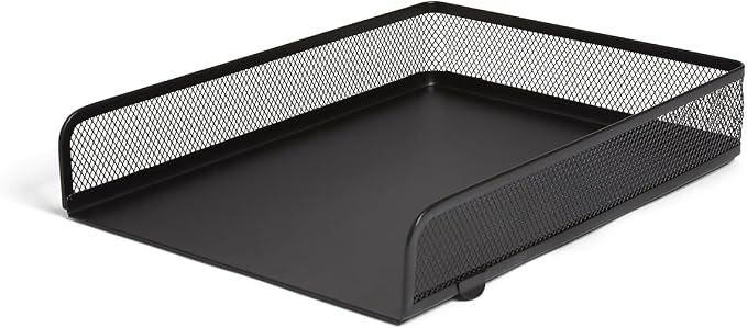 TRU RED Front‑Load Stackable Metal Letter Tray, Matte Black, 2‑Pack – Durable Desktop File Organizer for Paper & Documents