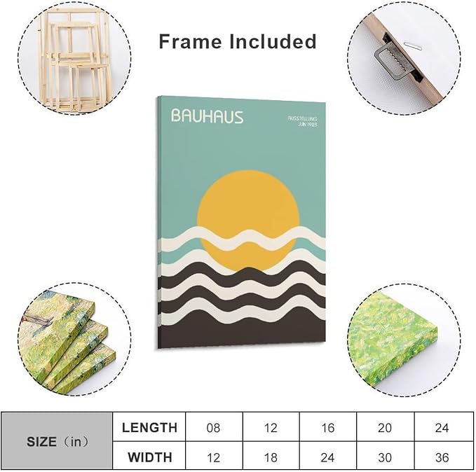 FideMm Bauhaus Poster Wall Art,Exhibition Wall Art, Stylish Mid Century Home Decor Poster for Room Aesthetics Canvas Wall Art Poster And Print Frame-style 16x24inch(40x60cm)