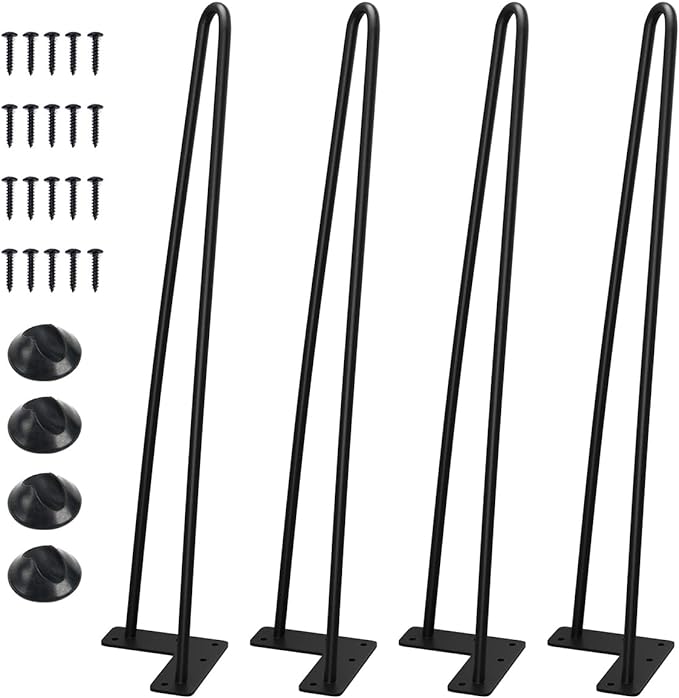 SMARTSTANDARD 20 Inch Heavy Duty Hairpin Furniture Legs, Metal Home DIY Projects for Nightstand, Coffee Table, Desk, etc with Rubber Floor Protectors Black 4PCS