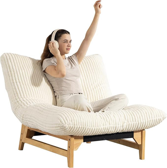 Living Room Chairs Comfy Accent Reading Chair Giant Bean Bag Cloud Chair with Frame for Adults Oversized Beanbag Lounge Sofa for Bedroom (White)