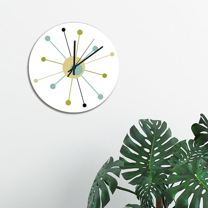 ArogGeld Mid Century Wall Clock Atomic Age Wall Clocks Battery Operated 15 Inch Silent Non-Ticking Farmhouse Wall Decor for Bedroom Living Room