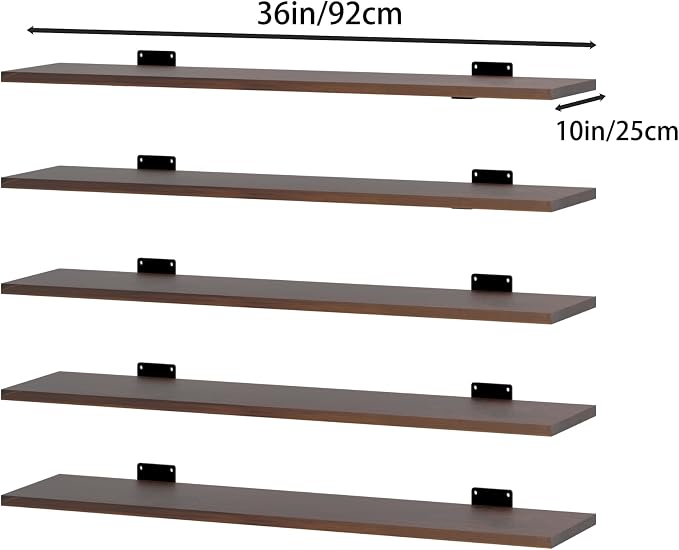 5 Tier Book Shelf,Long Floating Shelf for Wall 36 inch,Wall Mounted Bookshelf with Heavy Duty Brackets,Large Bookcase