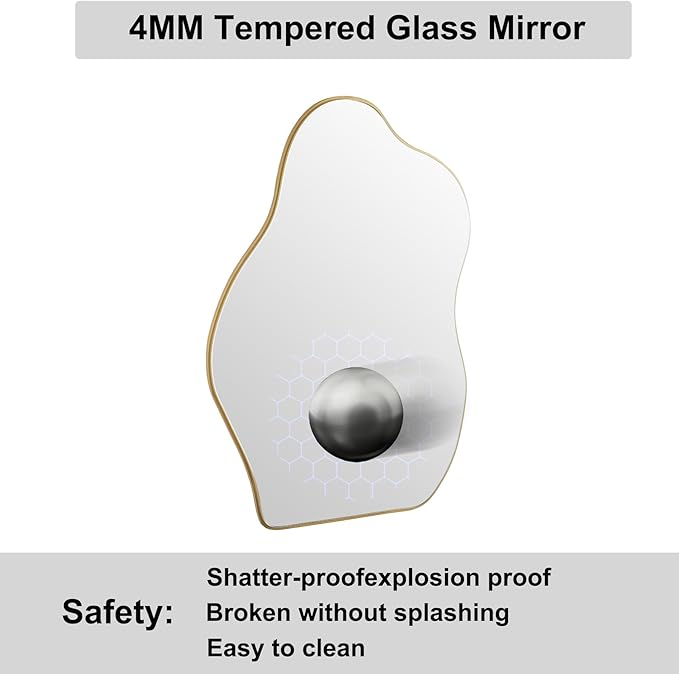 BOMINICA Irregular Wall Mirror Asymmetrical Mirror, Decorative Wall Mirror Golden Wood Framed, Wall Mounted Mirror for Bathroom Living Room Entryway Bedroom Hallway (Gold, 20" x 28")