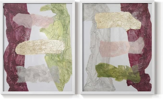 Renditions Gallery Set of 2 Peel & Stick Framed Prints, Abstract Wall Art, Mix Color Dyed Textures Wall Decor, Re-Stickable - Ready to Hang - 22"x28" - White Frame LT588
