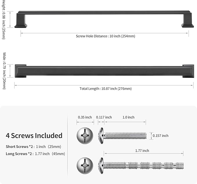 10 Pack 10 Inch(254mm) Hole Center Matte Dark Gunmetal Gray Modern Cabinet Pulls Kitchen Cabinet Handles Kitchen Cabinet Hardware Timeless Drawer Pulls for Dresser Cupboard Wardrobe, Gray(10x10)