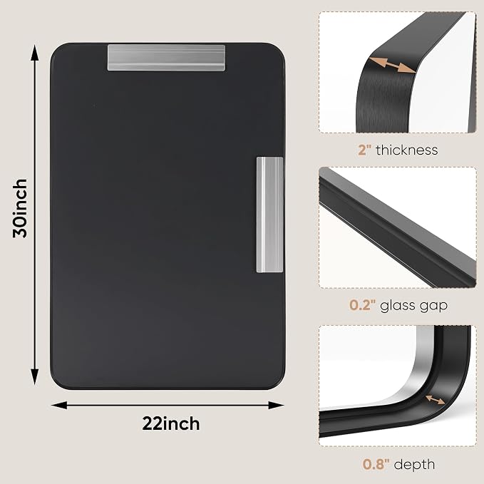Sweetcrispy 22x30 Inch Black Bathroom Mirrors, Bathroom Mirrors for Over Sink, Rectangle Wall Decor for Entryway, Bedroom, Vanity,Anti-Rust, Horizontal or Vertical Hanging, Black