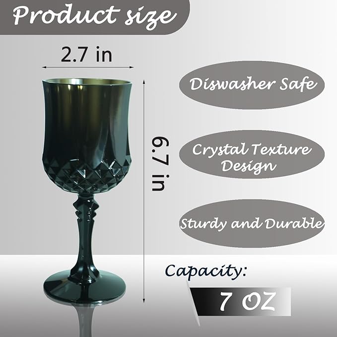Plastic Wine Glasses, Plastic Goblets Vintage Style Cordial Drinking Glasses for Valentine’s Day, Wedding Reception, Grand Event Party Supplies (48, Black)