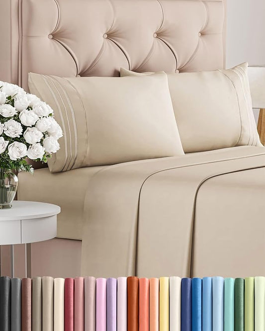 Cal King Size 4 Piece Sheet Set - Comfy Breathable & Cooling Sheets - Hotel Luxury Bed Sheets for Women & Men - Deep Pockets, Easy-Fit, Extra Soft & Wrinkle Free Sheets - Wheat Oeko-Tex Bed Sheet Set