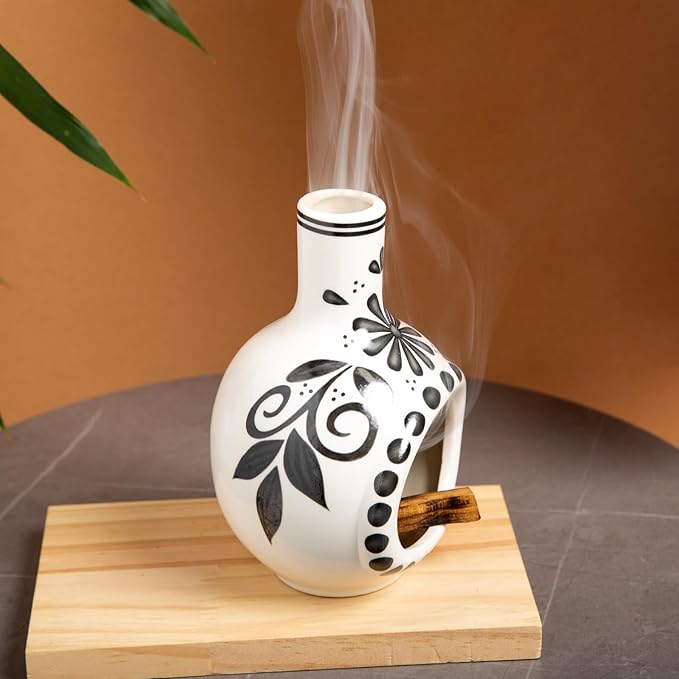 Handcrafted Palo Santo Holder Ceramic Incense Burner - Compact Size for Meditation Space - Burn Palo Santo Sticks and Cones Safely - Sage Aromatherapy Decor