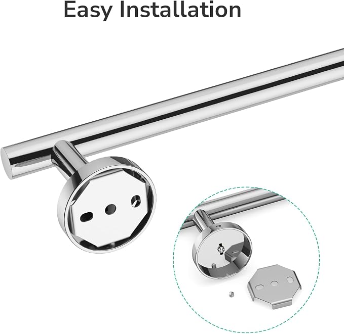 USHOWER Polished Chrome Towel Bar, 22-Inch Towel Racks for Bathroom Wall-Mounted, SUS304 Stainless Steel Towel Rod (Total Length 24-Inch)