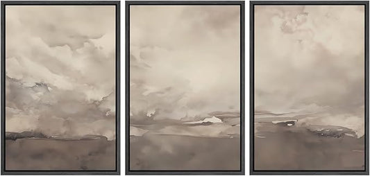SIGNWIN Framed Canvas Print Wall Art Set Neutral Cloudy Sky Landscape Soft Beige and Taupe Illustrations Modern Art Decorative Boho Relax/Zen Nordic for Living Room, Bedroom, Office - 16"x24"x3 Black