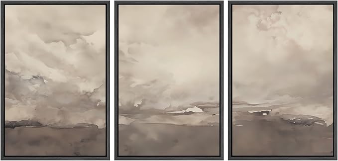 SIGNWIN Framed Canvas Print Wall Art Set Neutral Cloudy Sky Landscape Soft Beige and Taupe Illustrations Modern Art Decorative Boho Relax/Zen Nordic for Living Room, Bedroom, Office - 24"x36"x3 Black