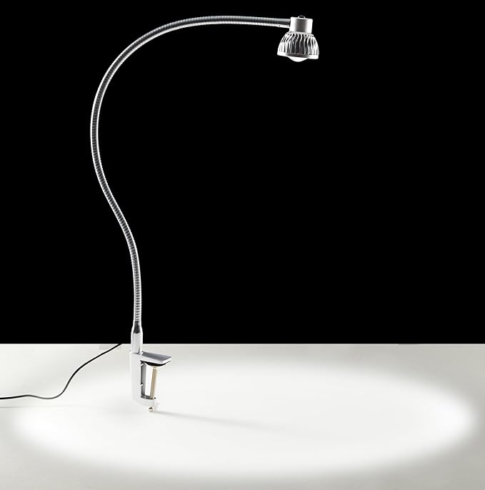 Hersi 5w 30‘’Long Swing Arm 110v/220v Desk Lamp Metal Architect LED Task Light with Clamp, Adjustable Folding Twin-Arm Clip-on Table Lamp,Silver (Silver)