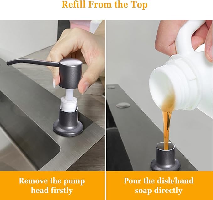 Soap Dispenser for Kitchen Sink, Built in Sink Soap Dispenser Lotion Dispenser with 17 OZ Bottle, Refill from The Top Bar Sink Soap Dispenser, Gray