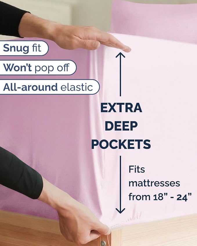 Extra Deep Twin XL Sheet Set - 4 Piece College Dorm Bed Sheets Set with Extra Deep Pockets - Ultra-Soft, Comfy & Breathable Bedding for Women, Men, Kids & Teens - Wrinkle & Fade Resistant - Light Pink