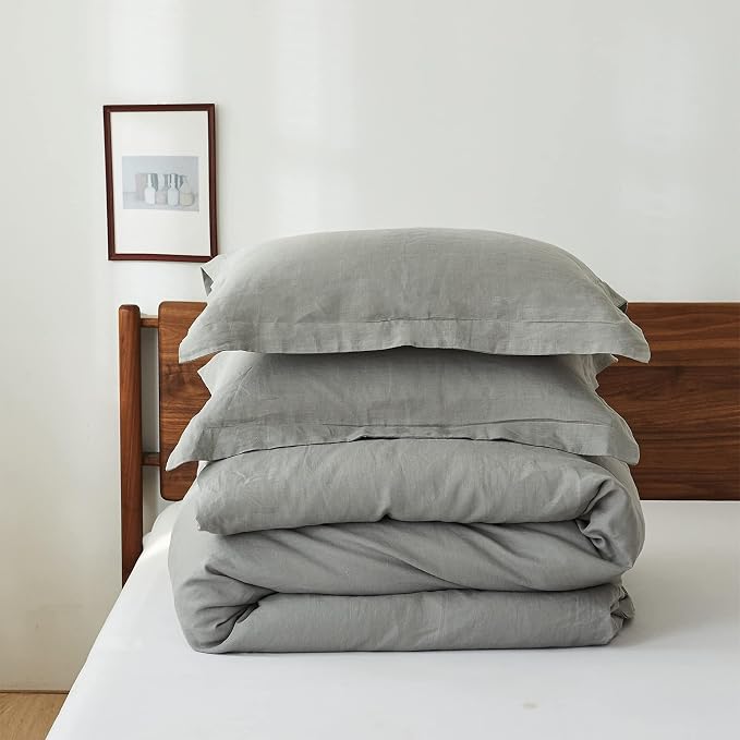 Simple&Opulence 100% Linen Duvet Cover Set, 3 PCS Ultimate Grey Duvet Cover King Size, Breathable Soft Comfy Linen Bedding Comforter Cover with 2 Pillowcases(Ultimate Grey, 104"x92")