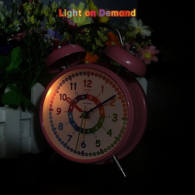 Peakeep Loud Analog Alarm Clock for Kids Learning Telling Time Teaching, 4.5" Twin Bell Alarm Clock Battery Operated for Heavy Sleepers Adults Teenagers Kids