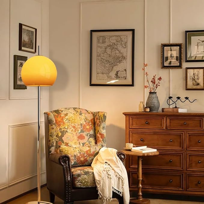 Orange Mushroom Floor Lamp, 66.9" H Retro Floor Lamp with Gradient Orange Dome Glass Shade, Mid Century Modern Tall Standing Lamp with Chromium Color Pole for Bedroom Office Living Room Decor