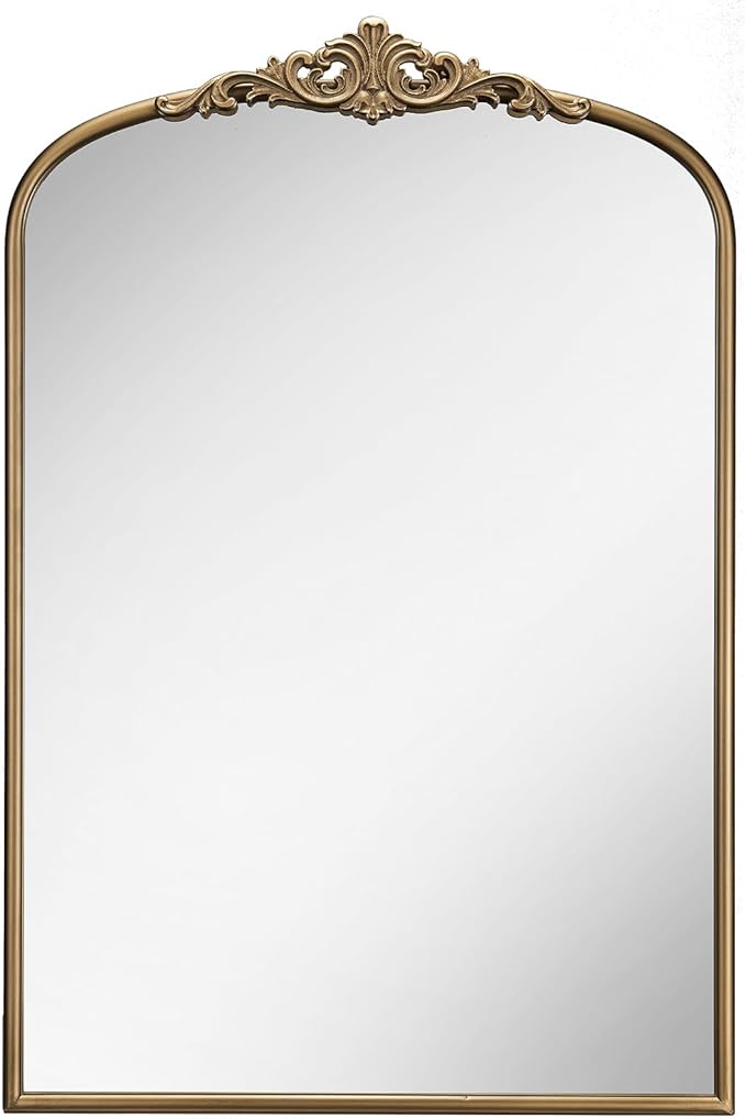 Vintage Baroque Arched Wall Mirror, 30"x40" Antique Gold Bathroom Wall Mirrors, Large Ornate Arch Bronze Mirror for Over Sink, Fireplace, Entryway, Living Room, Hanging or Leaning