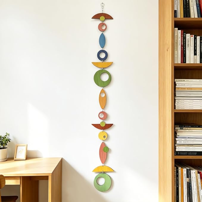 13PCS Retro Mid Century Modern Wall Art MCM Decor for Living Room Bedroom Kitchen Study, Colored Wood Texture 7"x51.6"
