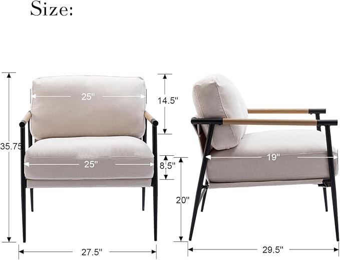 DUOMAY Mid-Century Modern Accent Chair, Soft Linen Upholstered Lounge Reading Chair with Metal Legs Comfy Lightweight Livinig Room Chair Armchair for Home Bedroom, Beige