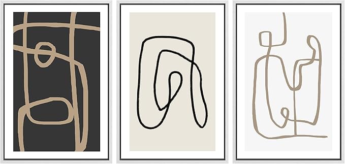 SIGNWIN Framed Canvas Print Wall Art Set Pastel Geometric Line Polygons Abstract Shapes Illustrations Modern Art Decorative Boho Relax/Zen Nordic for Living Room, Bedroom, Office - 24"x36"x3 White