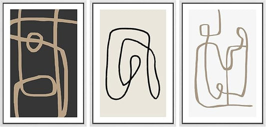 SIGNWIN Framed Canvas Print Wall Art Set Pastel Geometric Line Polygons Abstract Shapes Illustrations Modern Art Decorative Boho Relax/Zen Nordic for Living Room, Bedroom, Office - 16"x24"x3 White