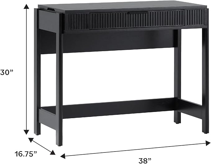 Walker Edison Transitional Style Furniture, Reeded Detail, Lift-Top Desk with Drawer and Storage Cubby, Sitting to Standing Desk, Soft Self-Close Desktop, 38 Inch, Black