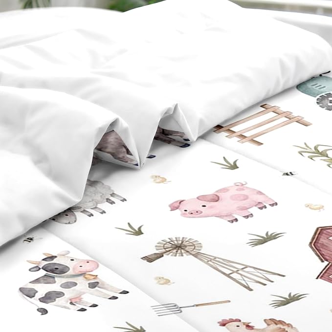 Pamnest Comforter Set Twin Size, Farm Animal Cow 5 Pcs Bedding for Kids and Adults, Autumn Cute Tractor Bed Sheet Sets with Fitted Sheet Pillowcase & Sham for Bedroom Bed Decor