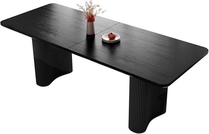 78.97" Rectangular Dining Table, Modern Kitchen Table with Wavy Legs, Home Dining Table for Kitchen, Bar, Restaurant,Living Room, Small Space, Easy Assembly,Black,Table Only