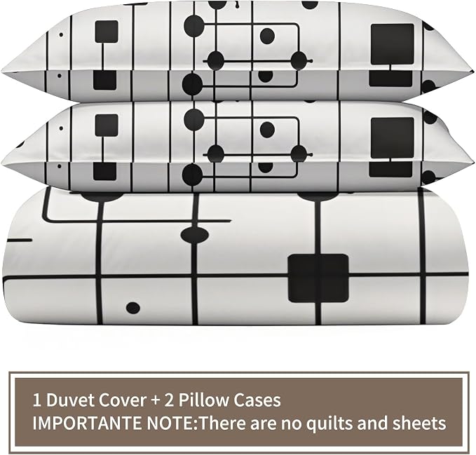 Black White Duvet Cover Oversized King, Modern Striped Square Geometric Block Bedding Set 3 Piece, Abstract Minimalism Art Patterned Comforter Cover with Zipper Soft Microfiber, 2 Pillowcases