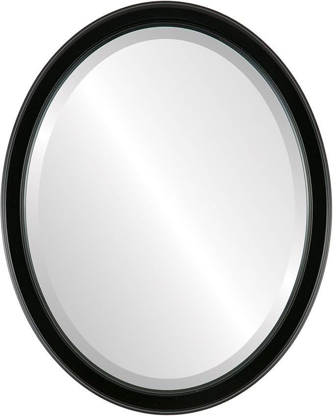OVALCREST Oval Beveled Wall Mirror for Home Decor - Toronto Style - Gloss Black - 18" x 14"