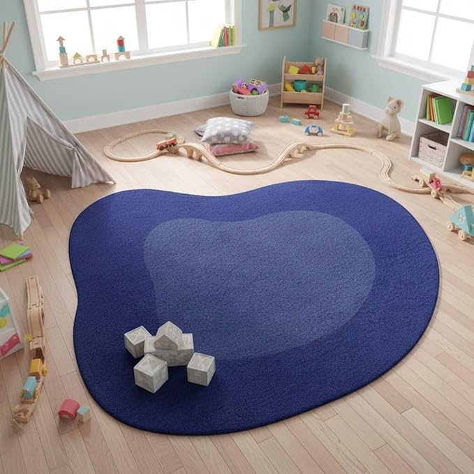 Royal Blue Irregular Rug for Living Room Bedroom Playroom Nursery Modern Abstract Shaped Area Rug 8ft Soft Washable Low Pile Carpet Minimalist Funky Guestroom Kitchen Hallway Non Skid Runner Mat