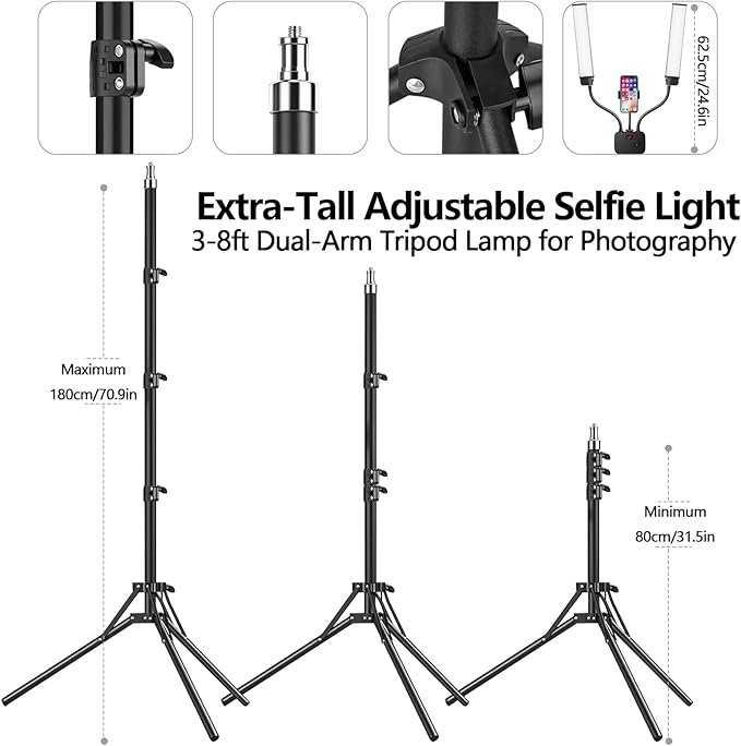 Selfie Light with 75'' Tripod Stand, Dimmable 3 Color LED Dual Arms Ring Light with Phone Holder & Carry Bag for Lash Tattoo Video Photography 45W 95CRI Tripod Floor Lamp