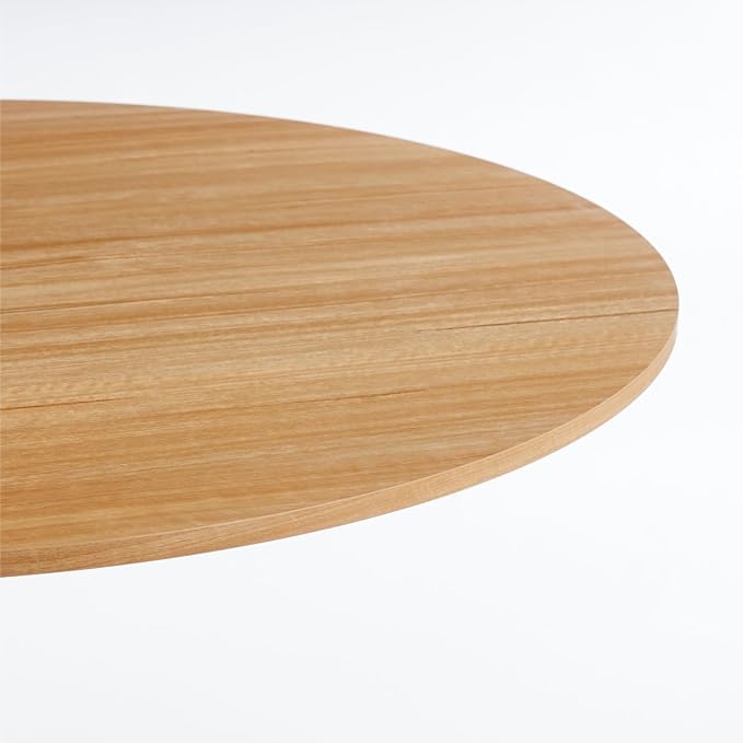 42 Inch White and Oak Round Dining Table for 4-6 Person,Mid-Century Oak Tulip Kitchen Table, Pedestal Metal Base Table for Kitchen Dining Room
