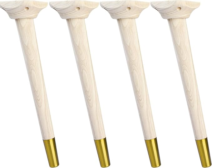La Vane 17 inch / 42cm Wooden Table Legs with Mounting Blocks, Set of 4 Mid-Century Modern Tapered Unfinished Solid Wood Replacement Legs for Bench Coffee Table Dining Table Chair Desk