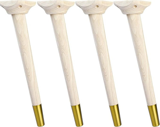 La Vane 17 inch / 42cm Wooden Table Legs with Mounting Blocks, Set of 4 Mid-Century Modern Tapered Unfinished Solid Wood Replacement Legs for Bench Coffee Table Dining Table Chair Desk