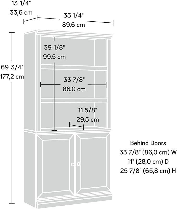 Sauder Select Book Shelf, Bookshelf with Storage, Library Bookcase with Doors and Adjustable Shelves, in White Plank