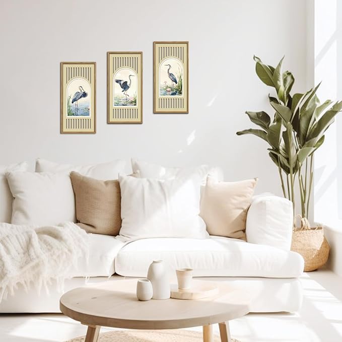 IARTTOP Great Blue Heron Wall Decor Set of 3 Farmhouse Coastal Birds Wall Art 8x16 Inch Watercolor Bird Art Prints Nature Wildlife Artwork for Living Room Bedroom Office Framed