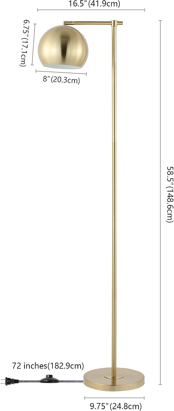 JONATHAN Y 58.5" Brass Gold Modern Contemporary Iron Floor Lamp, Minimalist Metal Globe Shade, Mid-Century Standing Light for Living Room Bedroom, LED Bulb Included JYL3088A