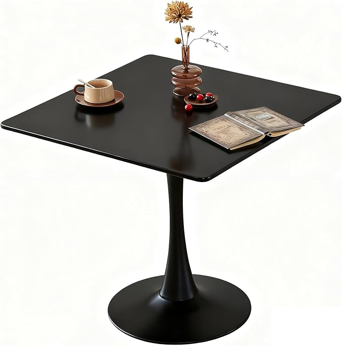 Square Dining Tulip Table for 4, Mid-Century Modern Table with Sturdy Metal Pedestal for Kitchen, Bistro, Cafe, Leisure (Black, 31.5 INCH)