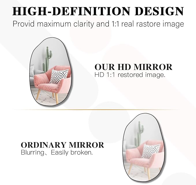 Irregular Asymmetrical Mirror Wall Mounted, Unique Vanity Mirror,Shaped Dressing Mirror Decorative for Living Room, Bathroom, Bedroom, Entryway Wall Decor, 33.5"×20.5"
